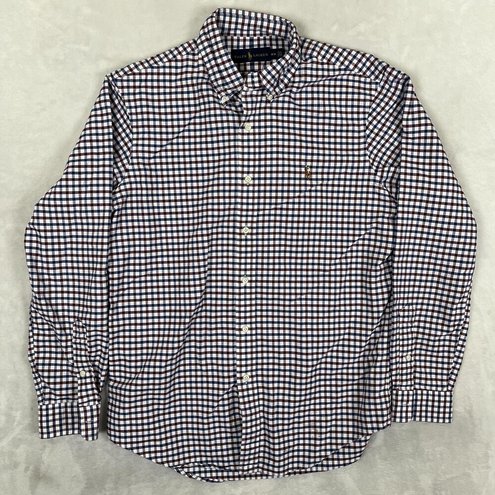 Ralph Lauren Shirt Mens Medium Red Blue Check Long Sleeve Button Down Casual